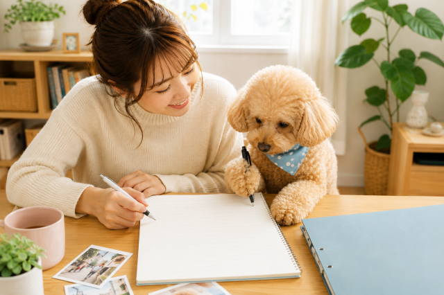 犬の事故後に記録や書類を整理する様子