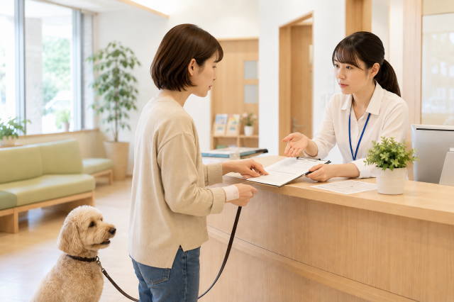 犬の咬傷事故後に保健所への届出を確認する様子